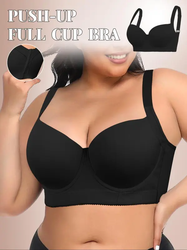 【Plus Size】 Solid Underwire Bra, Casual Basic Comfortable Curvy Breathable Full Coverage Bra for Daily Wear, Women's Plus Size Lingerie for All Seasons 4