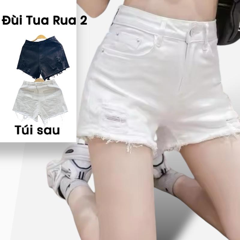  Quần Shorts Đùi  mẫu TR2  Kaki Jean Rách cào Tua Rua 2 Bên Có túi  Trước Sau  Trắng Đen Nữ Cạp Cao Co Giãn nhẹ Women Pants jorts  women's outfits dạ lưng 