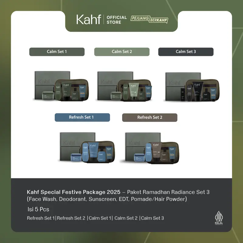 [FREE EXCLUSIVE BOX FOR GIFT] Kahf 5in1 Grooming Men Essential Set 3 (Face Wash, Deodorant, Sunscreen, EDT, Pomade/Hair Powder) - Paket Hampers Hadiah Perawatan dan Skincare Pria 2
