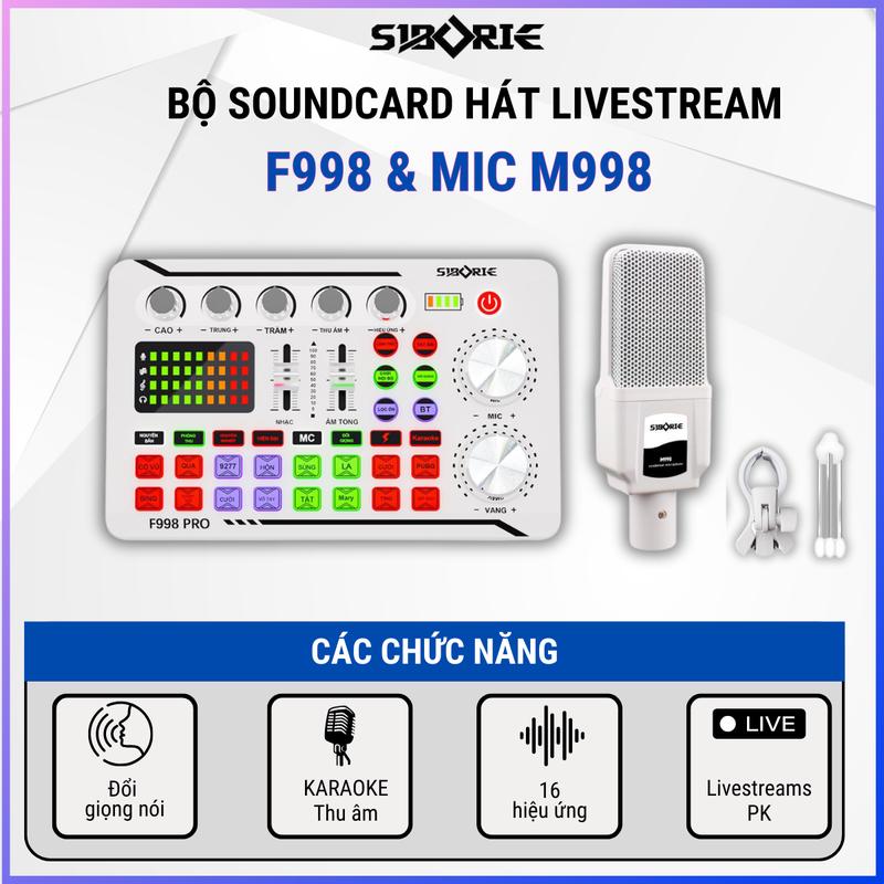 [SIBORIE] Bộ Mic  Livestream Thu Âm M998 Kết Hợp souldcard F998 whiteset cao cấp , Tai Nghe, Phụ Kiện Dây Sạc, Giá Đỡ 3 Chân,blutooh