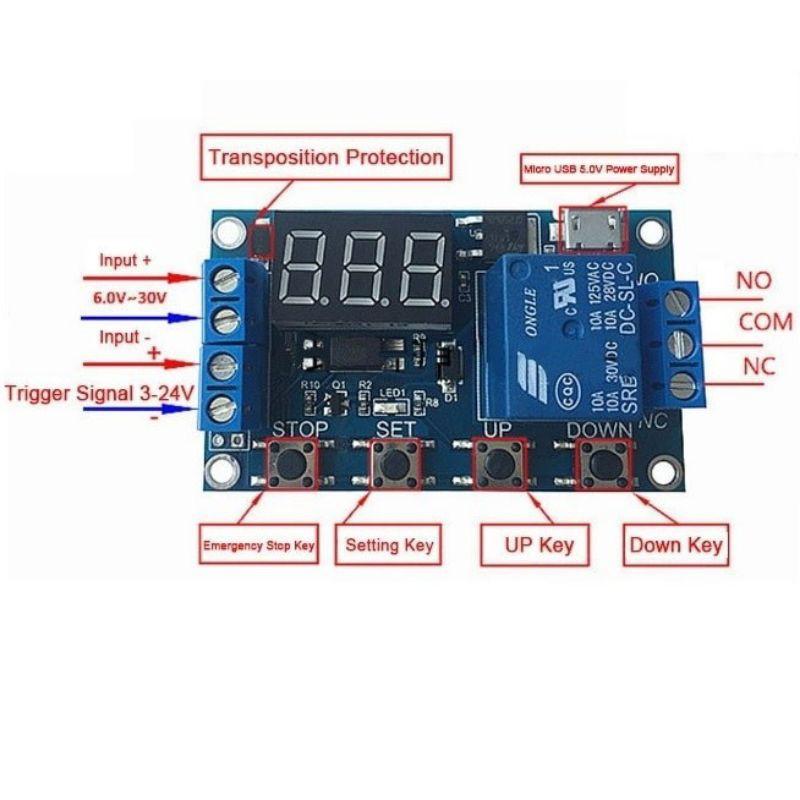 Relay Timer Display 4Tombol DC 6V~30V Delay Time Module Switch Control 2