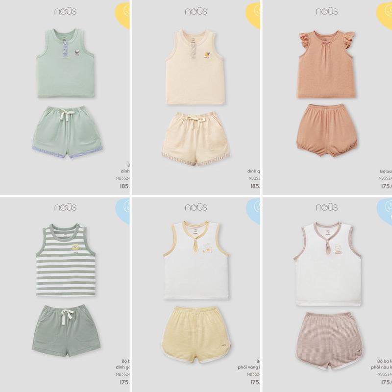 bộ ba lỗ chất liệu Doux dành cho bé dưới 3 tuổi NOUS