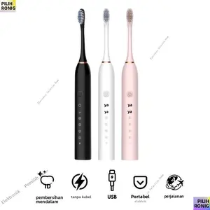 Sikat Gigi Elektrik: 6 Mode Pembersihan Tahan Air IPX7 dan Dapat Diisi Ulang melalui USB| Pengatur waktu pintar baterai 300 mAh bulu sikat lembut