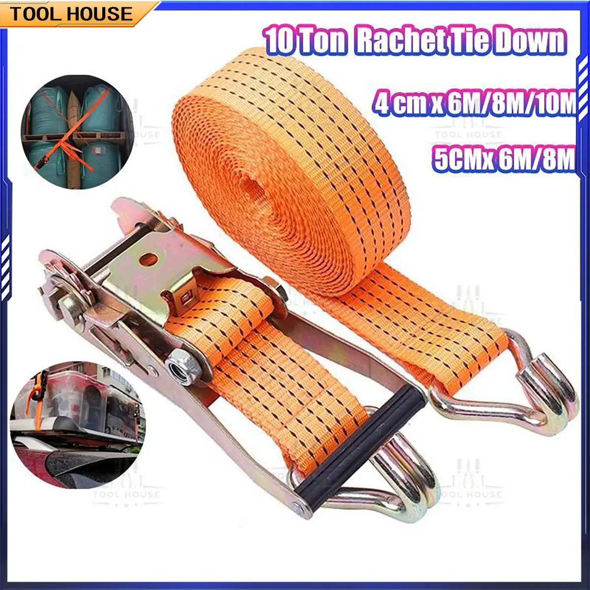 【Tool House】10 Ton Tali Kecepatan Ratchet Tie Down 4 cm x 6M/8M/10M 5CMx 6M/8M ,Lashing Track Trek Belt Trackbelt Tali Pengikat Barang Truck， Ratchet Tie Down 4 cm X 4M/6M/8M/10M 5 cm X 6M/8M
