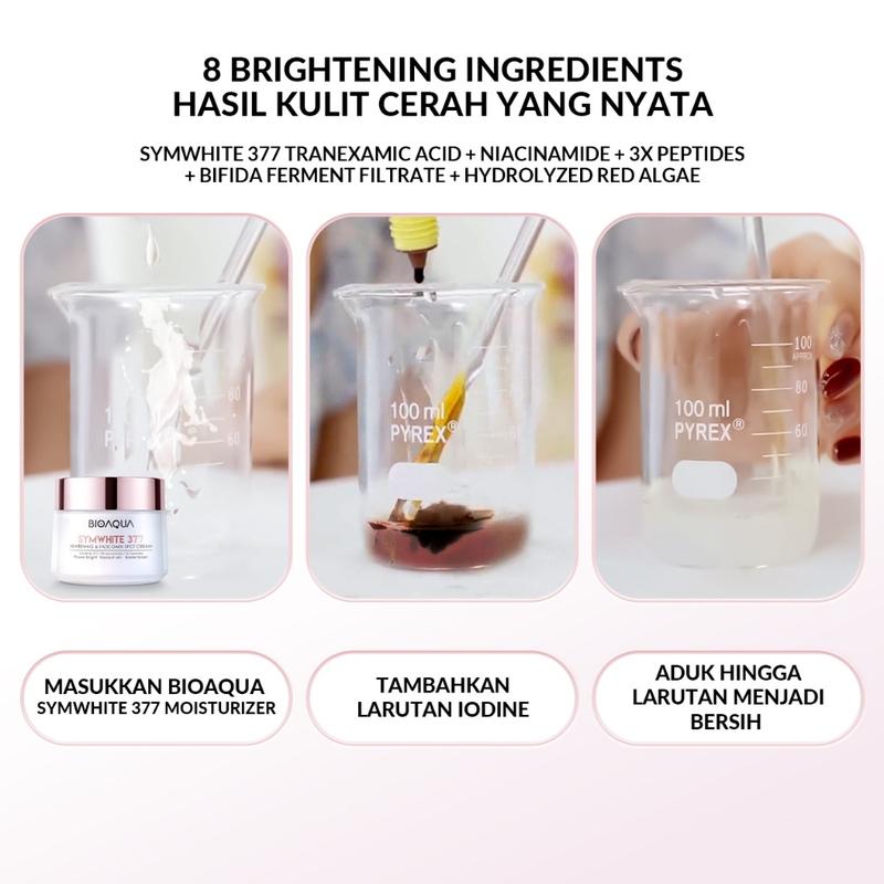 BIOAQUA Moisturizer SymWhite 377 Cream Pemutih Wajah 50g Krim Penghilang Flek Hitam Di Wajah Whitening & Fade Dark Spot Mosturizer Mencerahkan 5