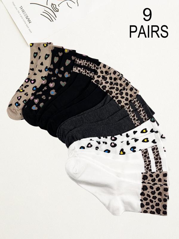 Women's Colorblock & Leopard Patchwork Print Crew Socks, Fashion Casual Comfy Socks for Daily Outdoor Wear, Socks for Women for All Seasons, Socks for Women 0