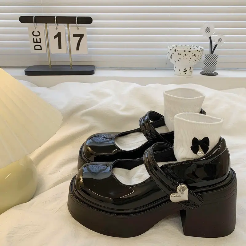 (From To Lui Size) Giầy BúP Bê Mary Jane Lolita đế cao 7cm Chất da bóng siêu êm (Hànhqc fullbox) cho Nữ - Shoes 5