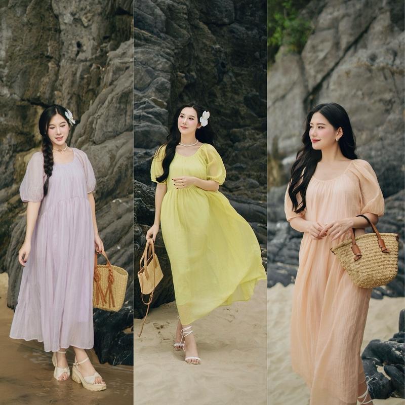 Petbychang - Váy tơ dập ly dáng dài maxi phom dáng babydoll trẻ trung, tone màu nhẹ nhàng nữ tính, phù hợp đi chơi đi du lịch lên ảnh rất xinh