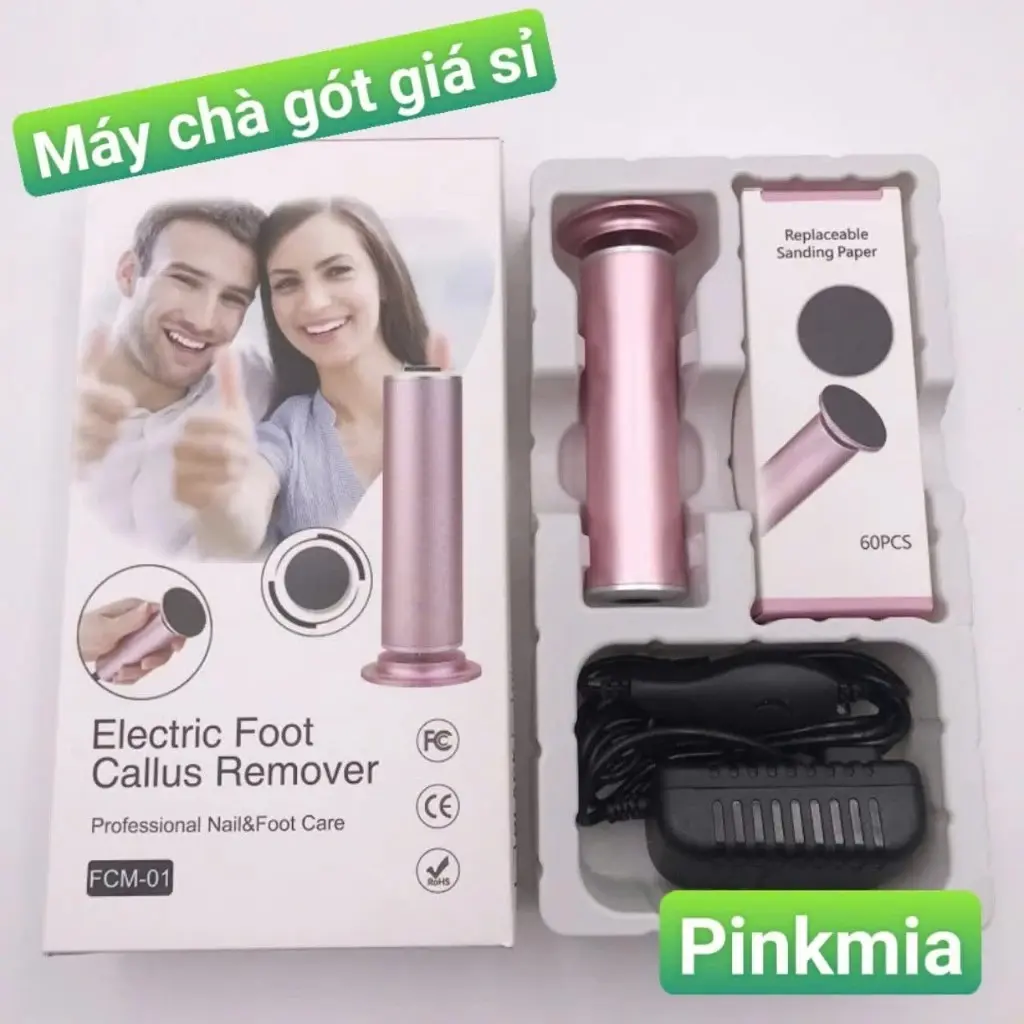 Máy Chà Gót Chân Pinkmia, Tẩy Tế Bào Chết Cho Tiệm Nail, Cá Nhân Tại Nhà - Tặng Kèm 60 Miếng Chà