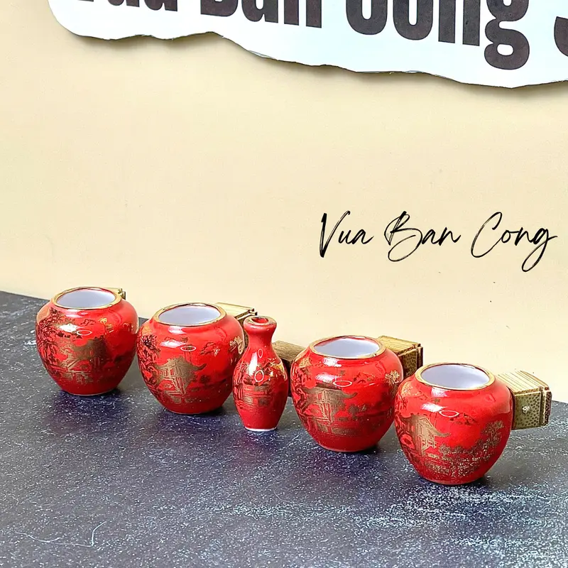 Cóng sứ chim khuyên đỏ dát vàng - Bát Tràng - viền kim, men trắng (Cóng chim decal) 0