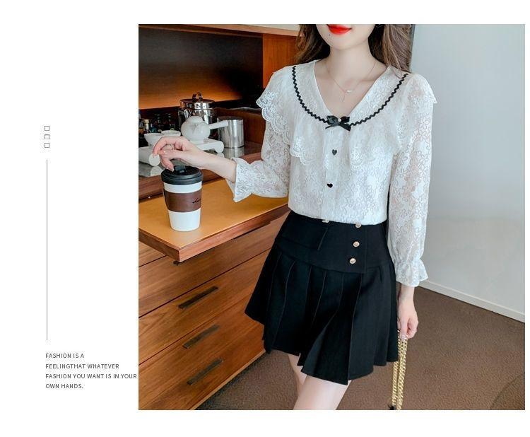Product Introduction of Áo Sơ Mi Dài Tay Ren Nơ Cổ Chữ V, Thiết Kế Xinh Xắn, Áo Dễ Phối Đồ Sang Trọng Độc Đáo Dành Cho Nữ, Hàng Mới Về Đầu Mùa Thu 2022 Women Top Shirt 21