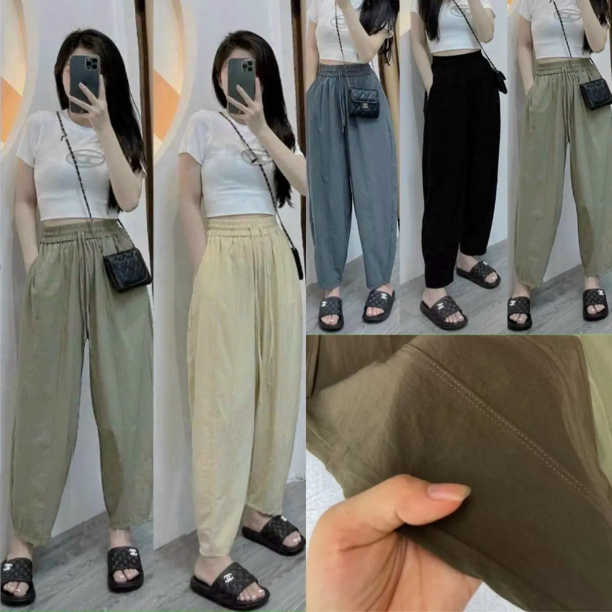 Quần gió baggy 6 gân chìm chất mát nhẹ Dài 91cm 5 màu