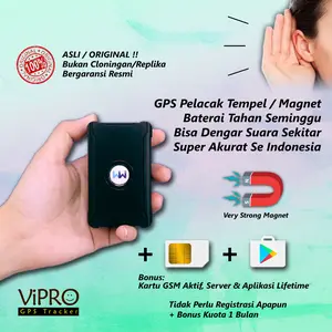 VIPRO GPS Portabel Tempel Magnet Kuat Bisa Dengar Suara Pelacak Kendaraan Tas Koper Barang Baterai Tahan Seminggu dengan Kartu GSM & Kuota 1 Bulan Bonus