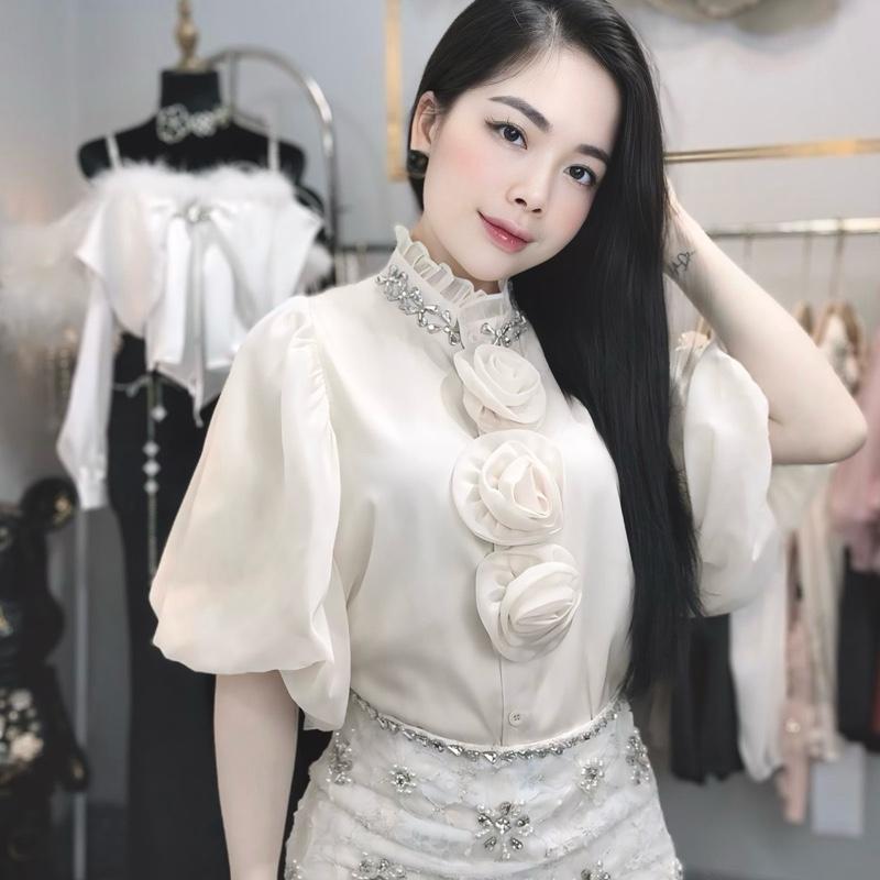 Áo thiên tơ cộc tay điểm hoa nổi QCCC