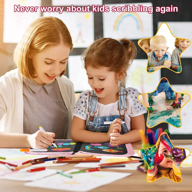 Erasable Doodle Book Set, 13pcs Children's Magic Painting Book Set, Including 1 Reusable Drawing Book with 12 Colored Pens, Creative Art Drawing Supplies, School Supplies 2024, Girls Birthday Gift 2