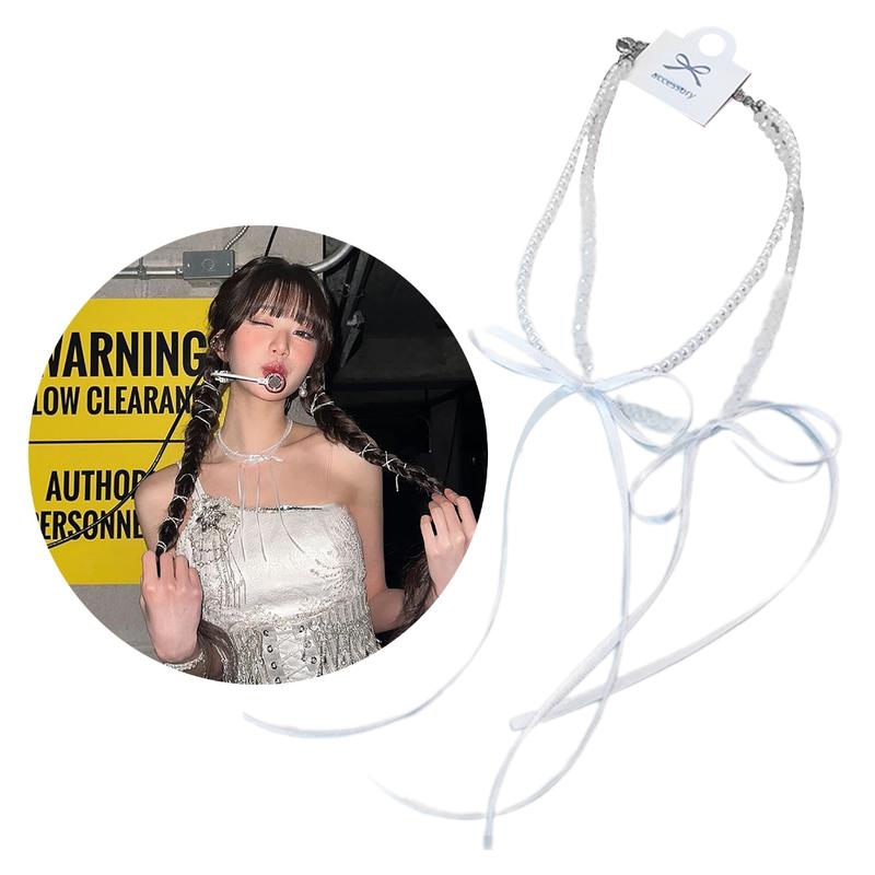 Vòng Cổ Choker Thắt Nơ Ruy Băng, Thiết Kế Độc Đáo Làm Bằng Tay, Đính Cườm Ngọc Trai, Dây Chuyền Xương Đòn, Đồ Trang Sức Cho Phụ Nữ Và Trẻ Em Gái, Vòng Cổ 0