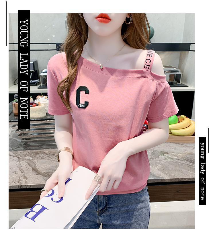 Product Introduction of Áo Phông Cotton Ngắn Tay, Nữ Và Cô Gái Nóng Bỏng, Trang Phục Mùa Hè, Phong Cách Hồng Kông, Ins, Dễ Thương Và Gợi Cảm, Sling, Trễ Vai, Cổ Áo Rộng Rãi, Áo Trễ Vai, Thời Trang 5
