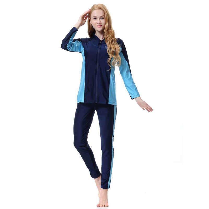 Product Introduction of Long Sleeve Full Body Swim Suits For Women Muslim 2024 Burkini Swimwear Front Zipper Shirt Pants Caps Swimsuit H1001 6