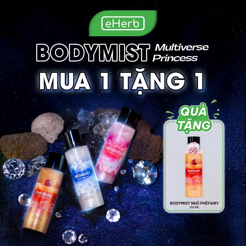 [MUA 1 TẶNG 1] Bodymist Nhũ Lấp Lánh Nước Hoa Nữ EHERB - Xịt Thơm Body Kim Tuyến Unisex BODYMISS Phù Hợp Đi Học, Hẹn Hò - Xịt Thơm Quần Áo - Nước Hoa Mini Hair Mist Perfume Cosmetic Fragrance Women Mỹ Phẩm Chính Hãng Princess