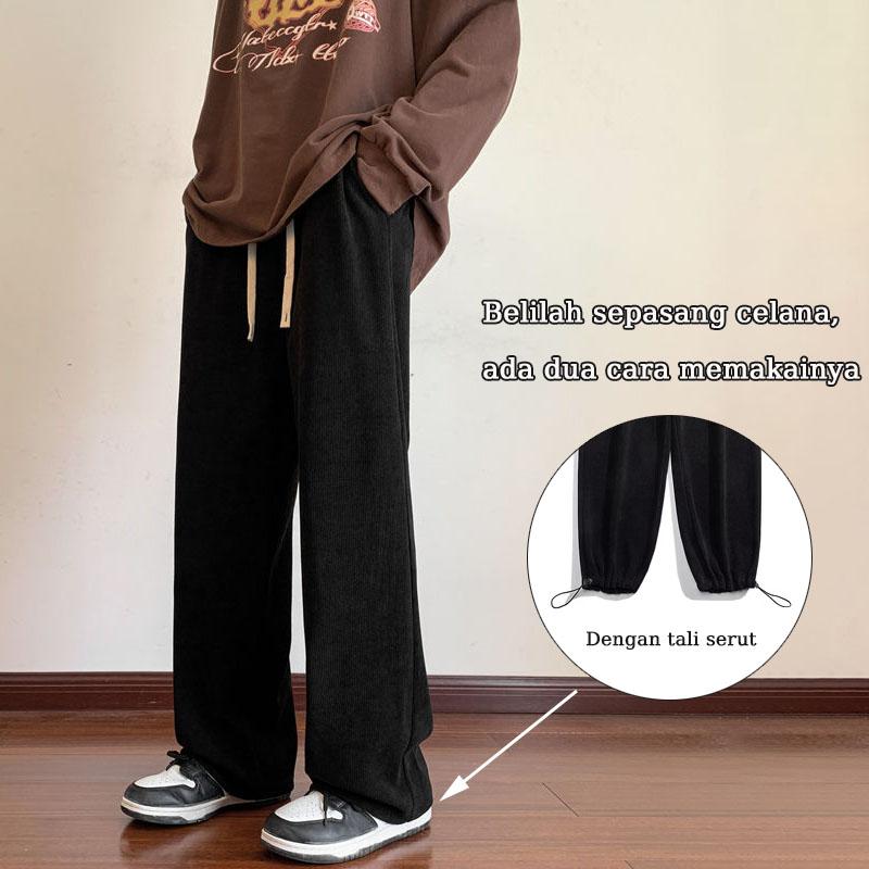 Product Introduction of Celana Corduroy Panjang unisex celana korduroy pria korean style baggy pants coklat retro celana kulot pria oversize cordutoy Pants celana panjang pria loose pants celana pria keren celana hitam celana kain celana corduroy pria  Remaja Casual Straight 34
