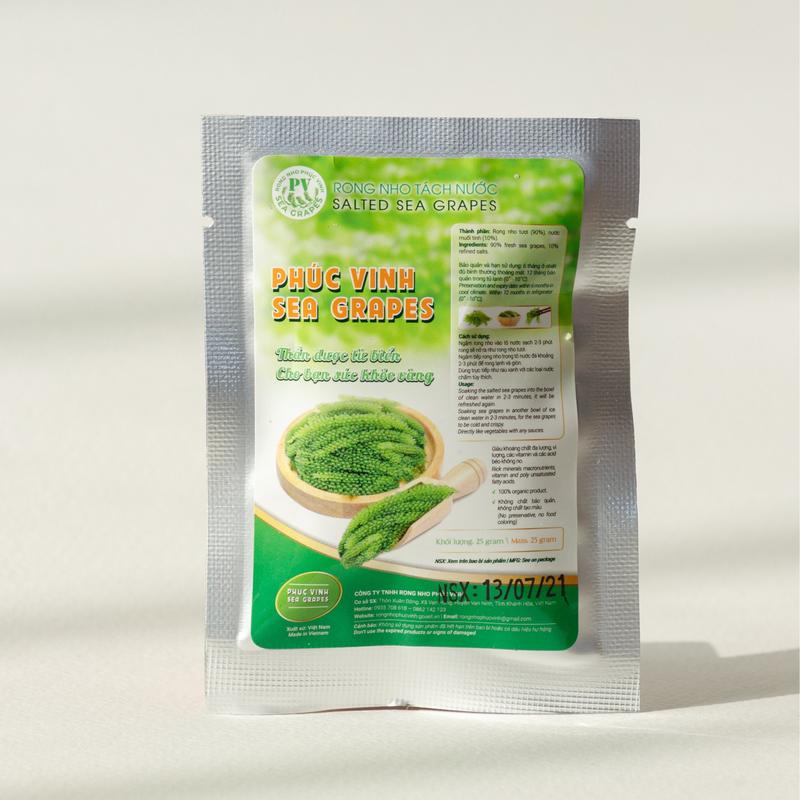 Rong Nho Tách Nước Phúc Vinh 25g TẶNG sốt mè 15ml - Đặc Sản Nha Trang Khánh Hòa 100% Organic - Snack, Ăn Vặt rong  biển  trộn  cơm  hươu  cao  cổ rong  bien  say  kho rong  biển rong  nâu  canxi  hàn  quốc