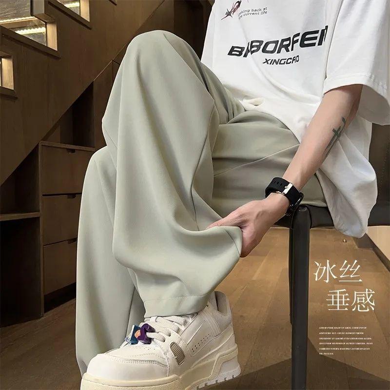 Quần Dài Lụa Lạnh Trang Phục Mùa Hè Cho Nam, Hiệu Ứng Xếp Ly, Ống Rộng, Phong Cách Đi Chơi Nhanh Khô, Cao Cấp, Quần Ống Đứng Dáng Rộng, Hàng Mới Về 7