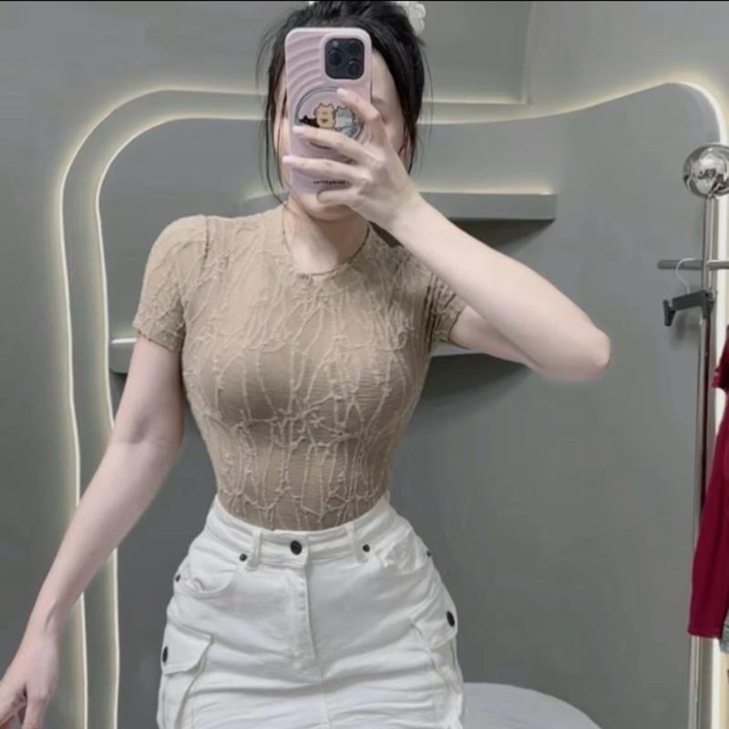 [A-19] ÁO REN BASIC CỔ TRÒN HOẠ TIẾT REN SÓNG  dáng baby tee mặc đi làm đi chơi sang chảnh