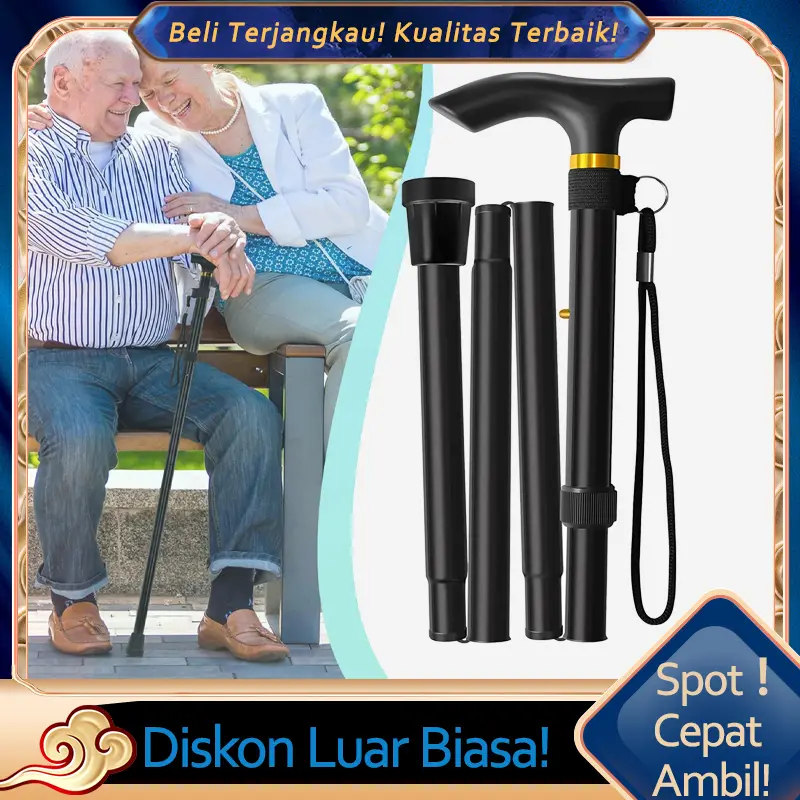 Tongkat Lipat Tongkat Portabel Jalan 1 Kaki Stainless Bahan Trail Ultralight 4 Bagian