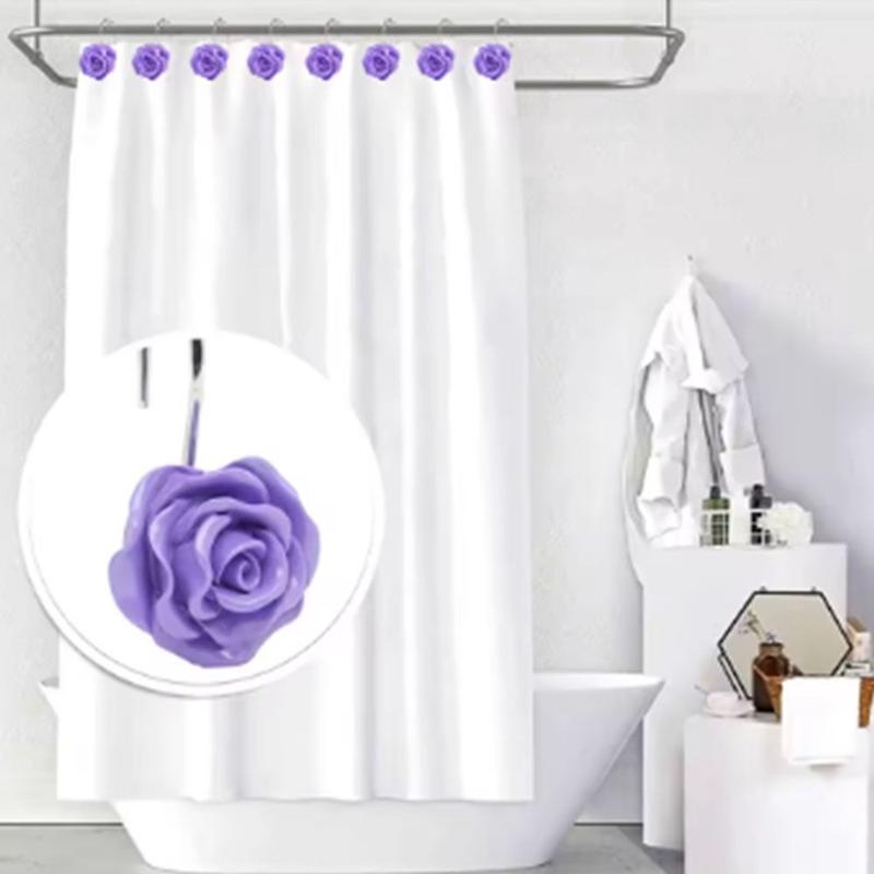 12Pcs Smooth Glide Rose Flower Design Shower Curtain Hook Free Sliding Decorative Hooks Shower Curtain Rings Rustproof Anti-Drop Shower Rod Ring Bathroom 5