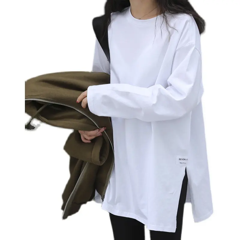 Women's Western Style Small Shirt Autumn Clothing New Women's Clothing Korean Style Solid Color Split Long Sleeve T-shirt Women's Top Bottoming Shirt Fashion