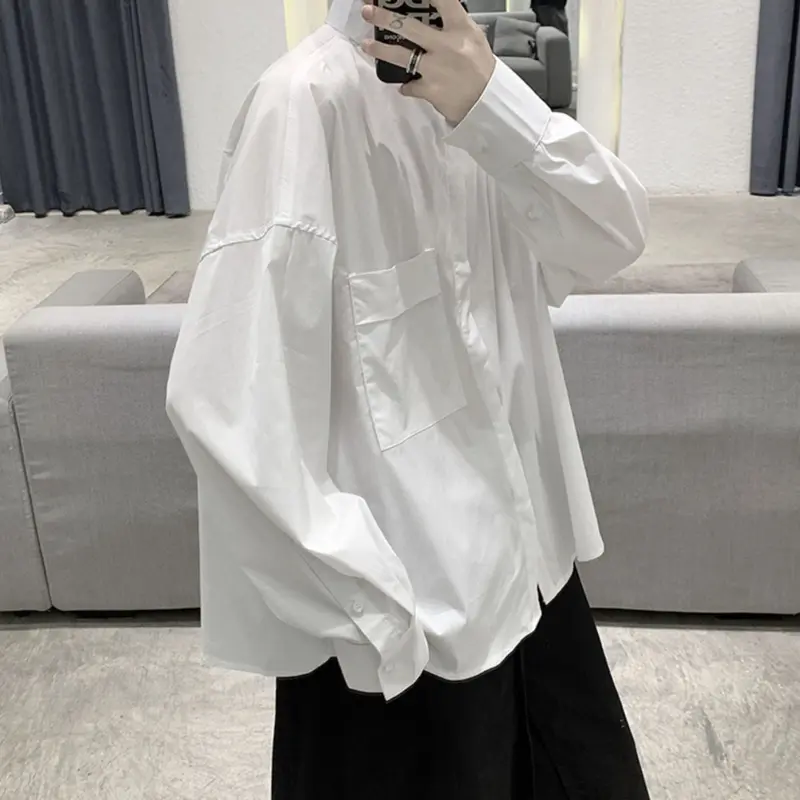 Áo Sơ Mi Cổ Chân Đế Phong Cách Yamamoto, Thiết Kế Đẹp, Cao Cấp, Tối Giản Tối Giản, Áo Sơ Mi Nam Dài Tay, Thương Hiệu Ins Hợp Xu Hướng Menswear 5
