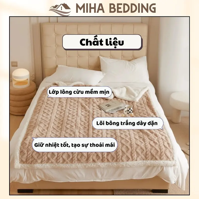Chăn Lông Cừu Nhập Khẩu TAFURONG Homies - Sử Dụng Phòng Ngủ, 2 Lớp Siêu Ấm 4