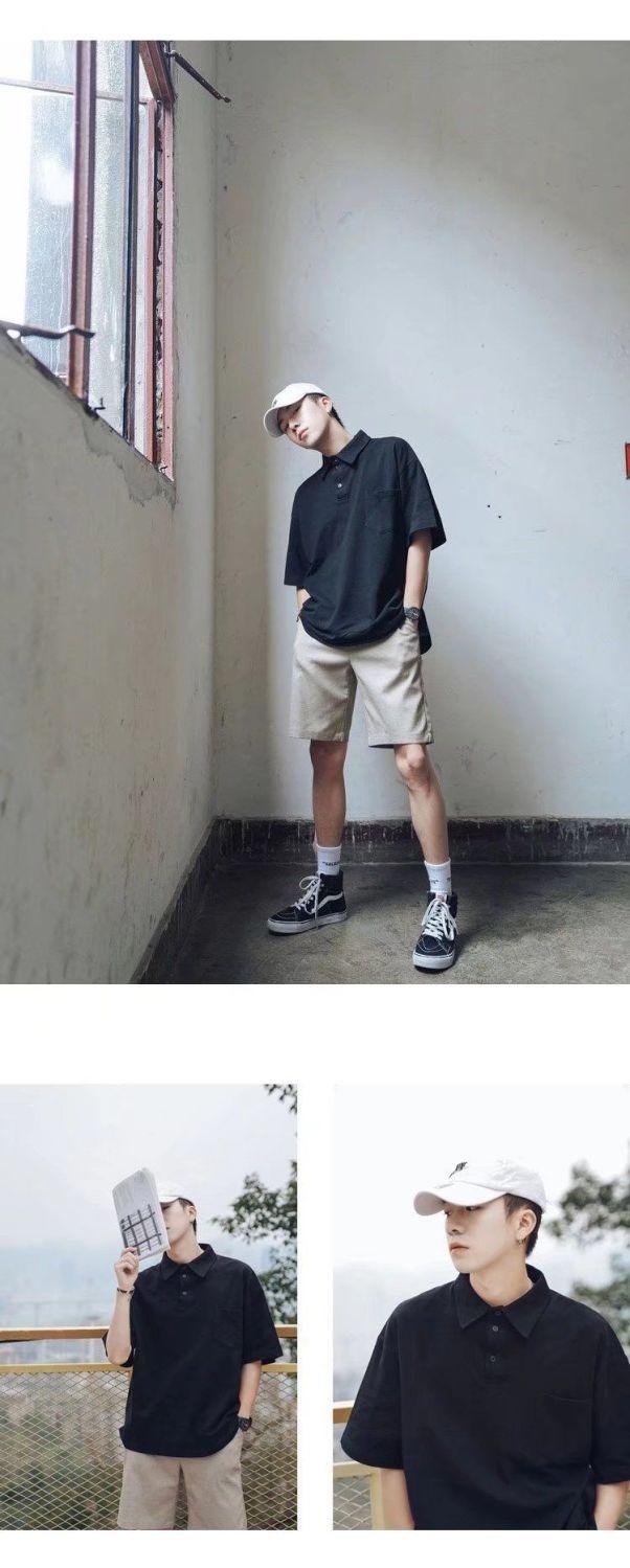 Product Introduction of Green Short Sleeve Polo Shirt for Men Summer Ins Trend Loose Fit Hong Kong Style Versatile Casual Stylish Turn-down Collar Five-point Sleeve T-shirt 5