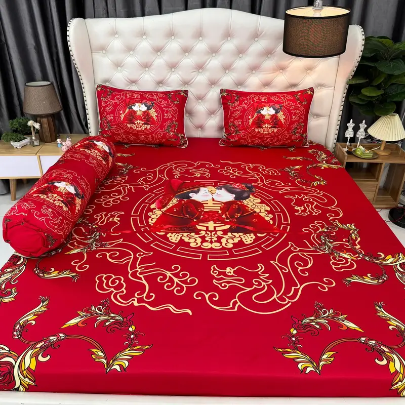 MẪU CƯỚI  - BỘ GA GIƯƠNG NGỦ THUN Ý 5D CAO CẤP 4 MÓN 7