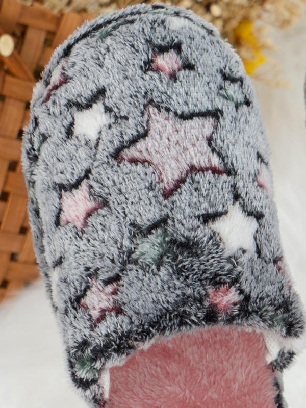 Women's Cute Bedroom Fuzzy Slippers Perfect, Trendy Y2k Style Star Pattern Cozy Fluffy Slippers, Ladies Slippers, Plush Warm House Slippers, Silent Non-slip Platform Slippers, Footwear 5