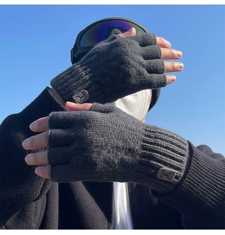 Product Introduction of 2024 Gloves Men's Open Finger Winter Half Finger Riding Student Writing Thick Wool Knitted Leaking Finger Cold-Proof Warm 12