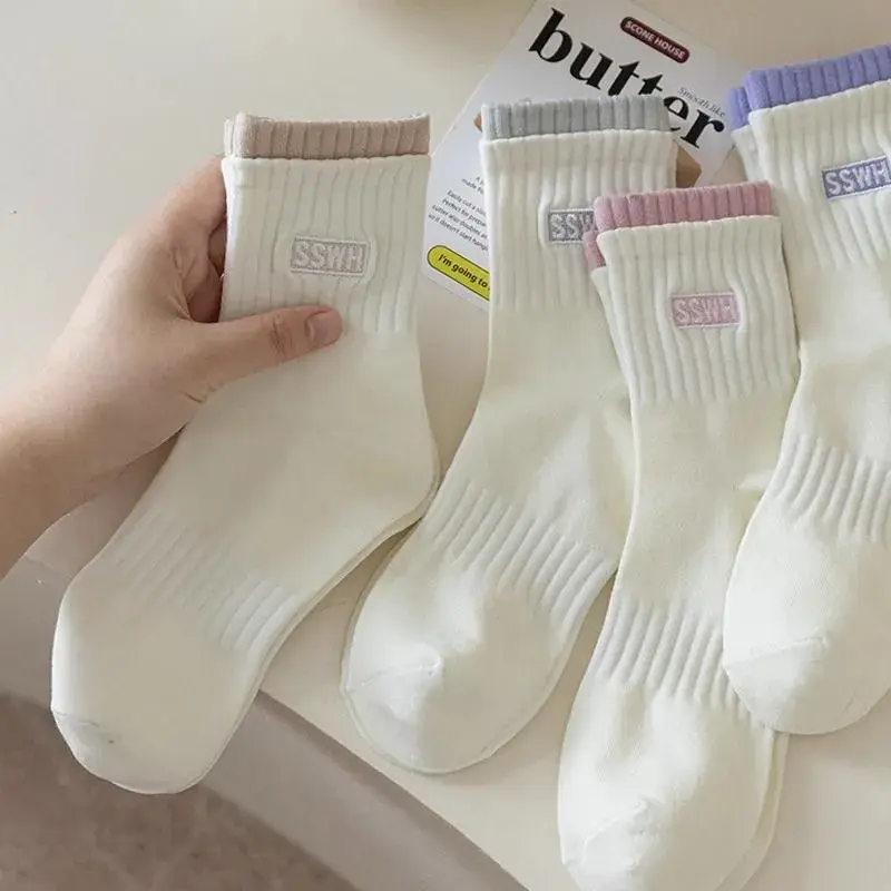 Tất Trắng Cho Bé Gái, Thích Hợp Cho Mùa Xuân Và Mùa Thu, Chống Mồ Hôi, Thích Hợp Cho Học Sinh Và Thể Thao, Thiết Kế Bảng Chữ Cái, Đa Năng, Tất Mùa Thu