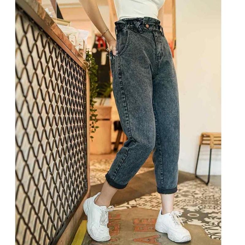 POPPY BOYFRIEND JEANS KOREA STYLE fit karet Panjang Melar Korean White 2