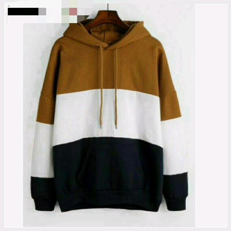 jaket hoodie kombinasi 3 warna Abu Biru Merah Fleece Tebal Pria varsity sweater hoodie cowok hodi 3