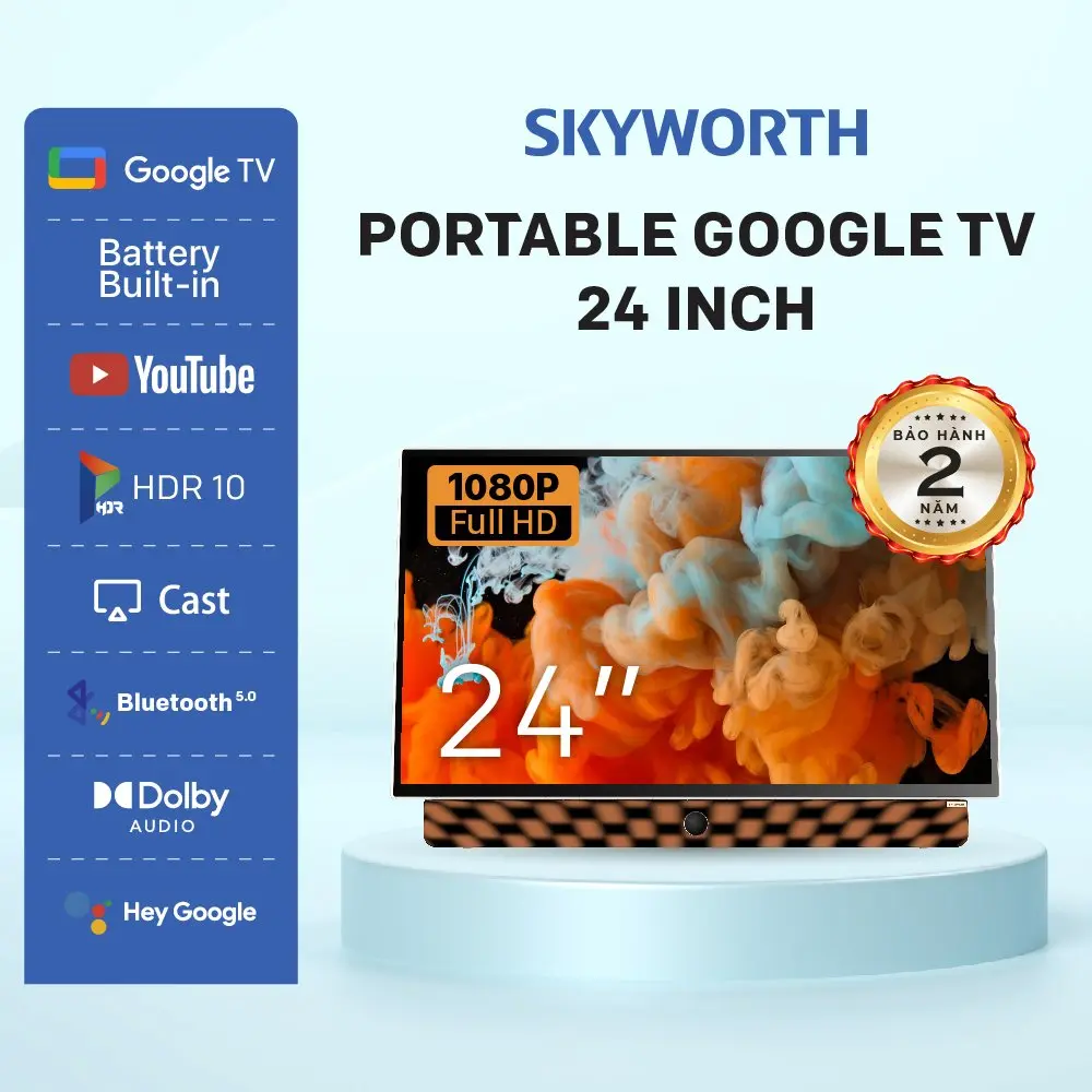 TIVI P6300 | 2K FHD 24” Google TV SKYWORTH - Model 24P6300 - TV Di Động FHD Wifi Mỏng Nhẹ , Thời Lượng Pin 3 giờ