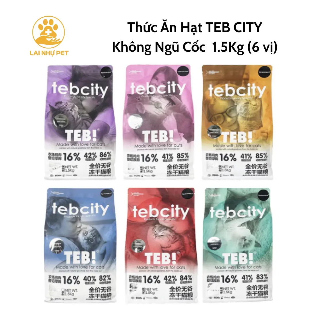 Tebcity hạt cho mèo mix topping thịt sấy 1.5 kg 6 vị