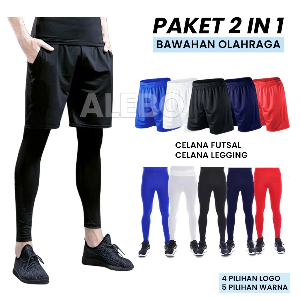 Paket 2 in 1 Celana Kolor Futsal Bola Celana Legging Baselayer Panjang Olahraga Running Dewasa Uniseks