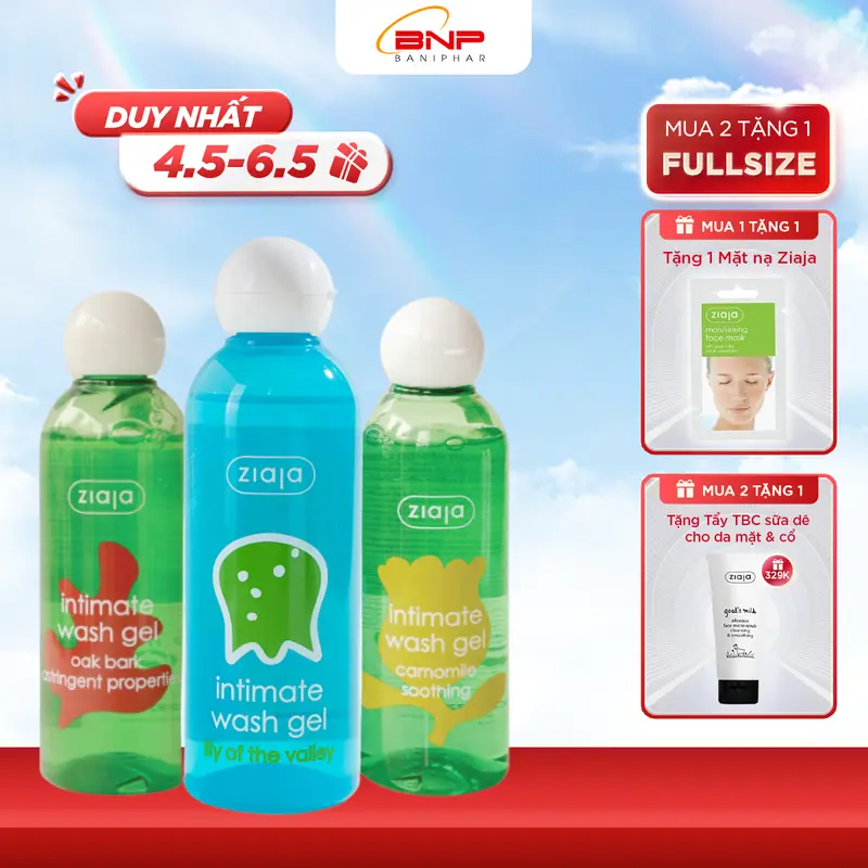 [ĐỘC QUYỀN LIVESTREAM] [MUA 1 INTIMATE GEL TẶNG 1 MẶT NẠ BÙN] Dung Dịch Vệ Sinh Phụ Nữ Ziaja Intimate Thơm Mát Dịu Nhẹ, Giúp Làm Sạch Cân Bằng pH Tự Nhiên, Dưỡng Ẩm Sâu, Đem Lại Cảm Giác Thoải Mái 200ml