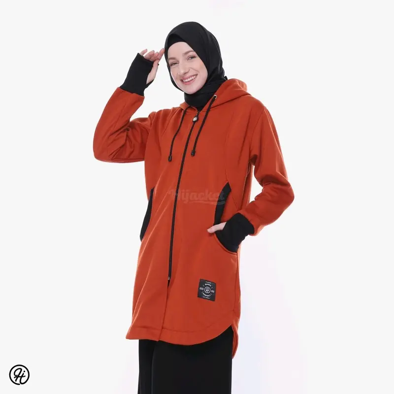 Hijacket Elektra Teracotta 100% Original - Jaket Wanita Panjang Bahan Premium Fleece - Outerwear for Hijabers 1