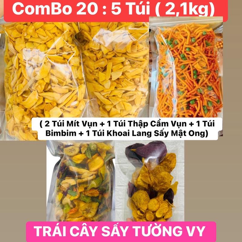  Combo 20:   2,1 kg  2 Mít Sấy Vụn + 1 Thập Cẩm Sấy Vụn + 1 Bimbim Đậu Hà Lan + 1 Khoai Lang Sấy Mật Ong 