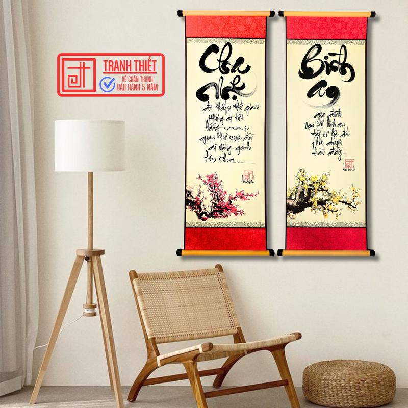 Bộ 2 tranh thư pháp viết tay Cha mẹ Bình an, Giấy bo vải lụa cao cấp, Treo tường trang trí đẹp 4