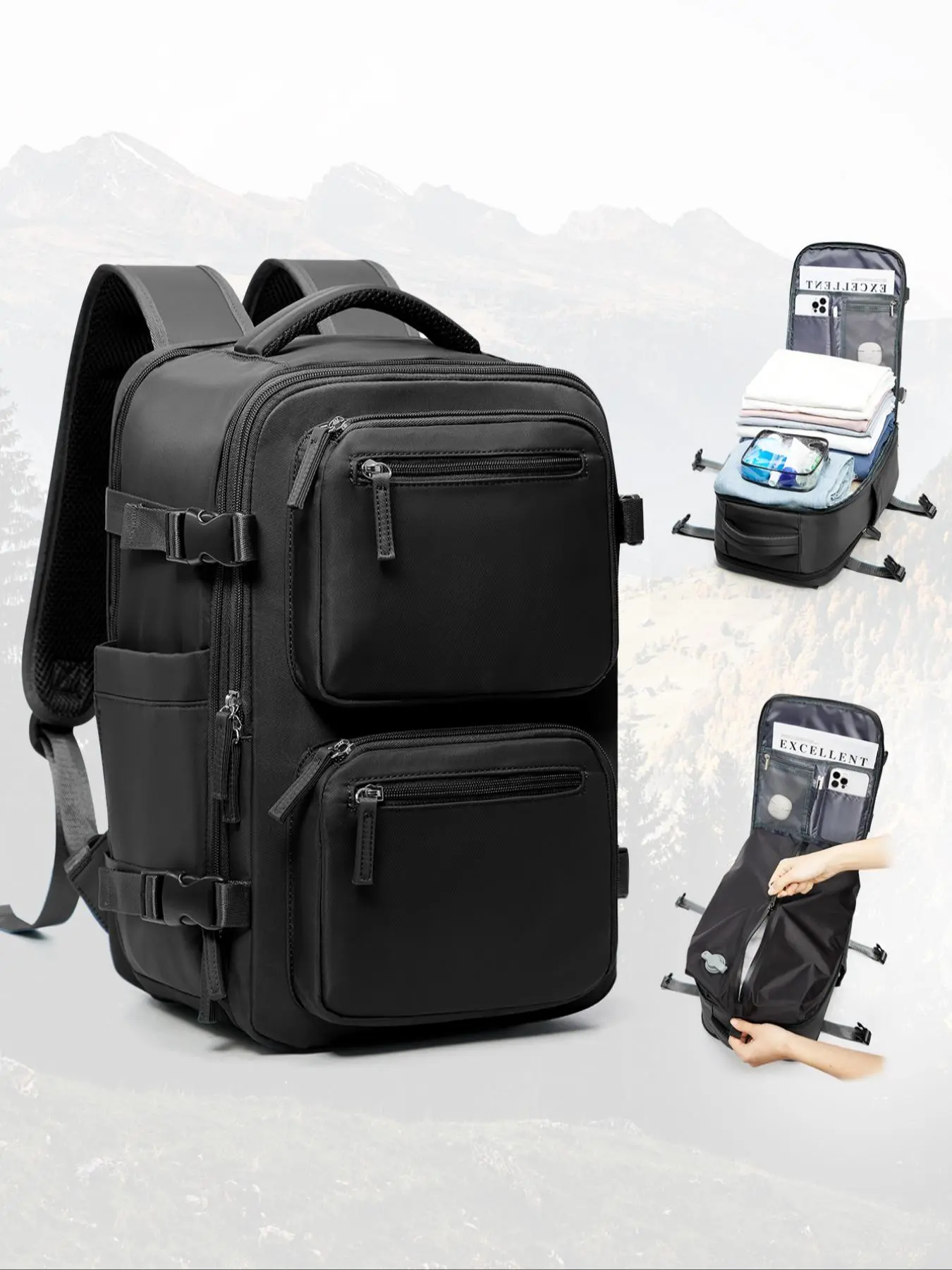 Large Capacity Vacuum Durable Travel Backpack, Casual Solid Color Backpack with Laptop Compartment, Multi-functional Computer Bag for Travel & Business