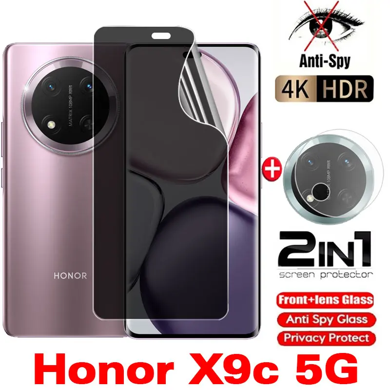 Honor X9c 5G 2IN1 Privacy hydrogel Soft Front Screen Protector For Honor X9c Smart X9c X9b X9a HonorX9c 4G 5G Full Cover Privacy Soft Protective Film Camera Screen Protector Back Lens Film