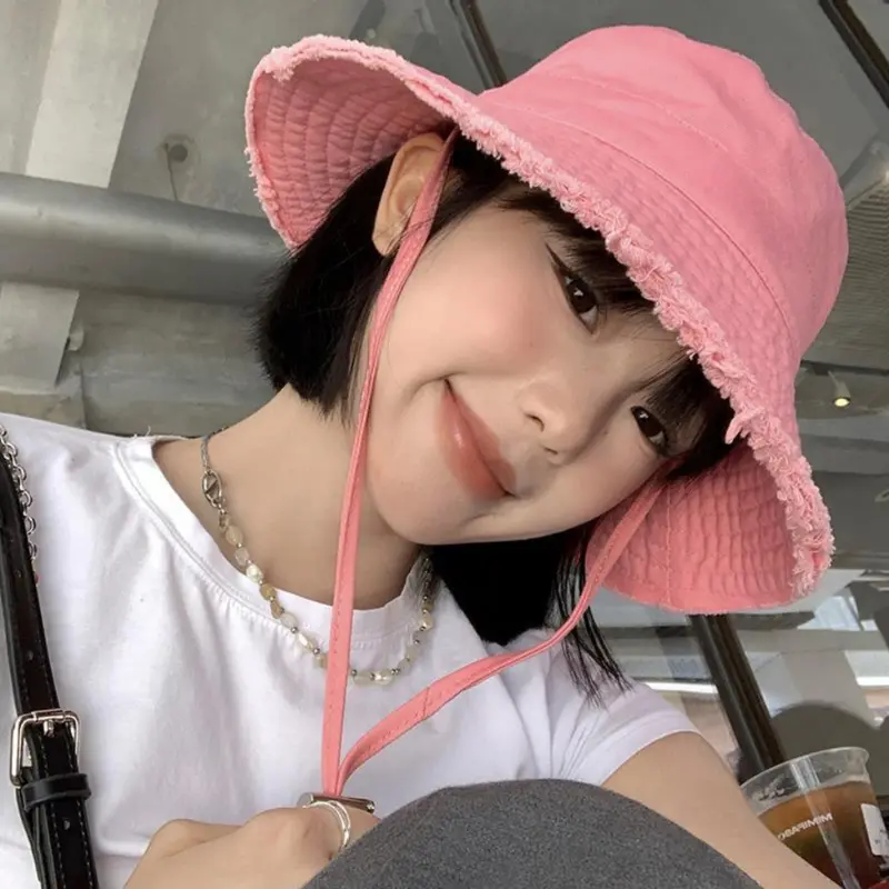 Mũ bucket tua rua HAZIN vải kaki mềm mịn thời trang Unisex, nón tai bèo cá tính có dây quai điều chỉnh phong cách hàn quốc nhiều màu đi du lịch đi HAM307chơi 6