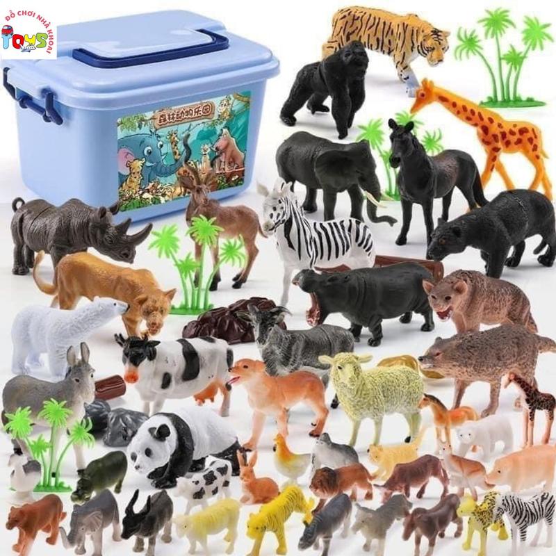 Đồ Chơi Trẻ Em Mô Hình Con Vật Cho Bé Trai Bé Gái Khám Phá Thế Giới, Bộ Đồ Chơi Mô Hình Thế Giới Động Vật Và Cây Cối 58 Chi Tiết Có Hộp Đựng Toy